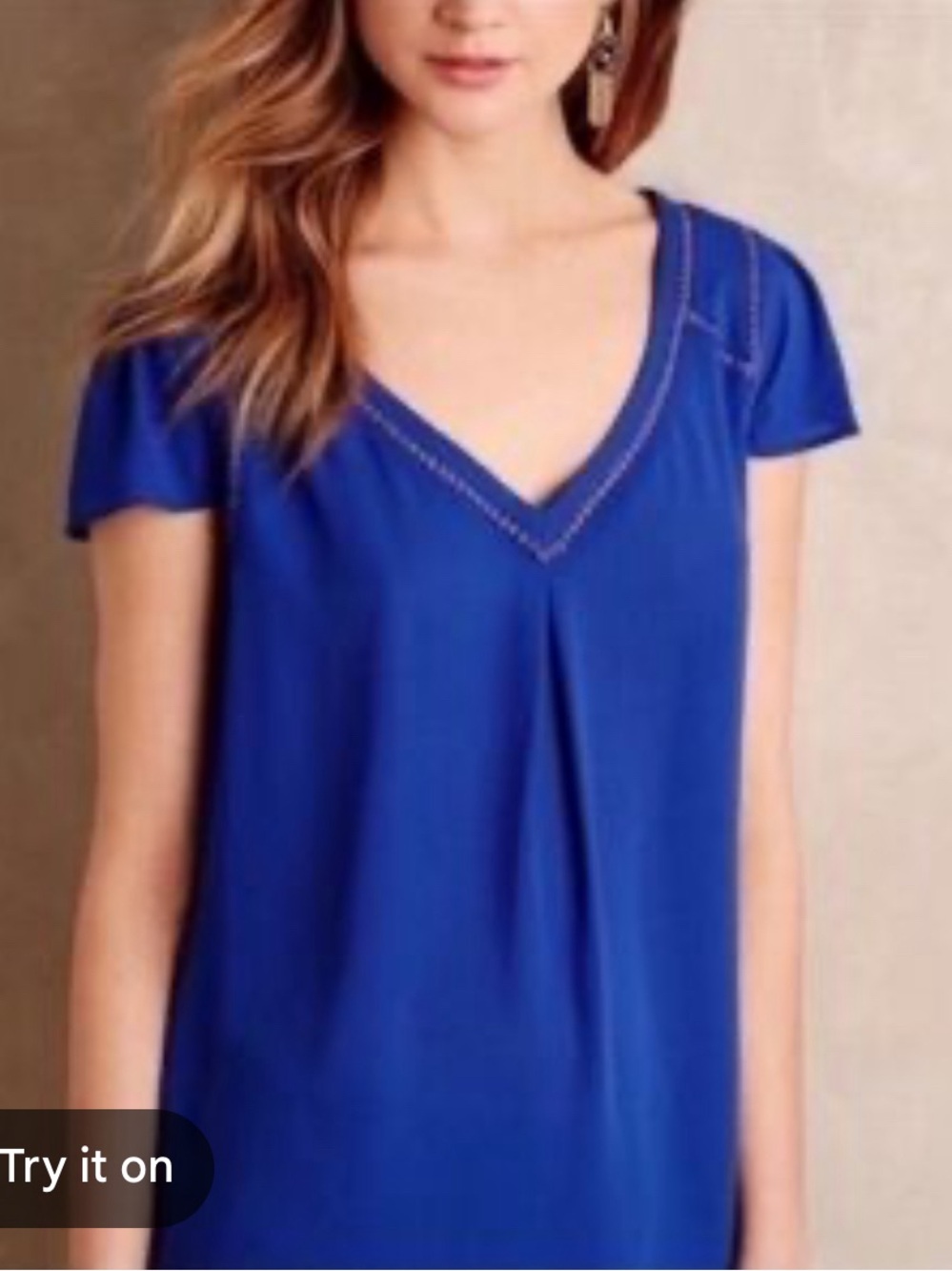 Anthropologie Maeve Blouse - Royal Blue Cap Sleeves and V-neck